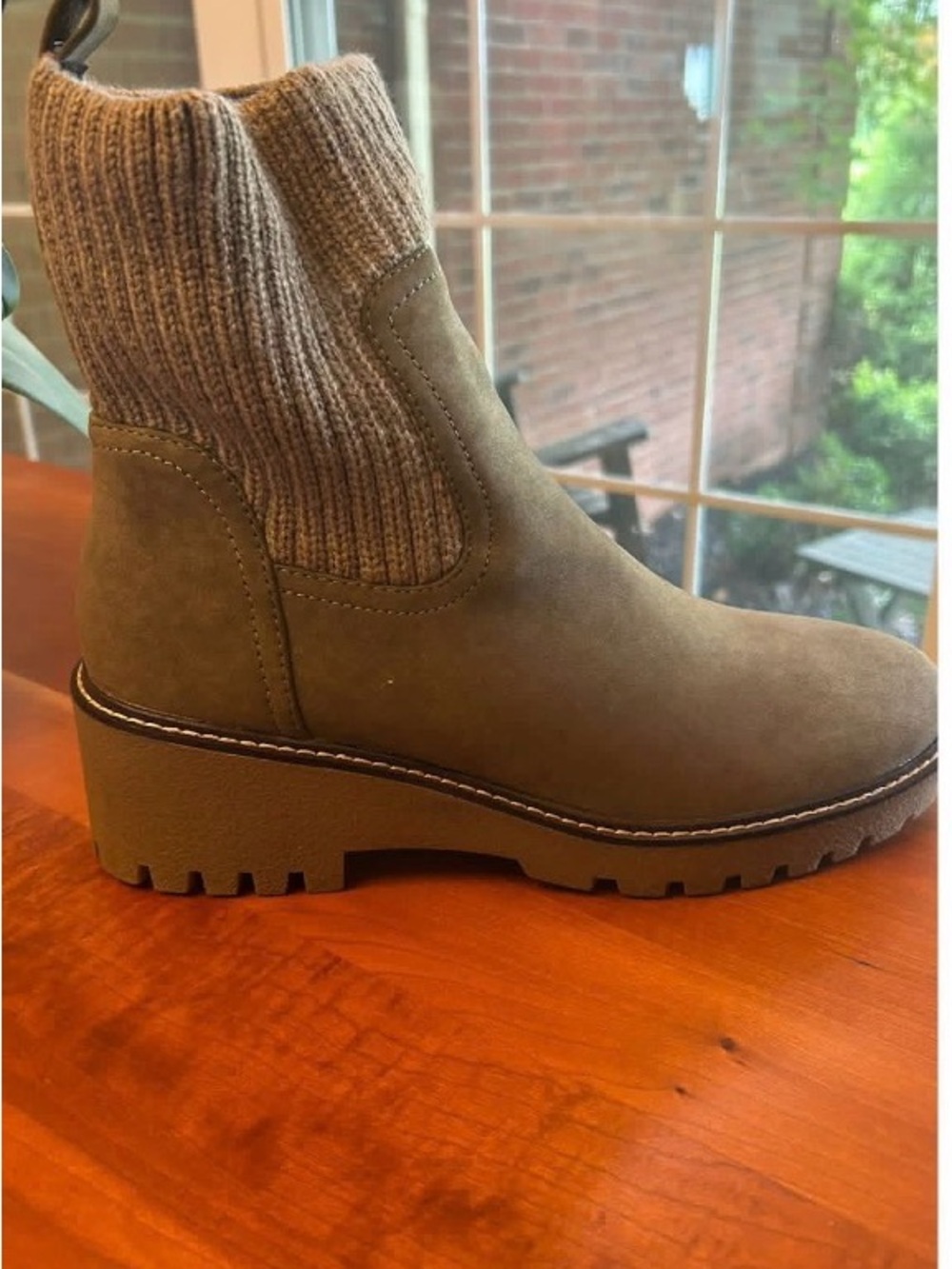 MIA Olive Green Knit-Cuff Lug Sole Ankle Boot